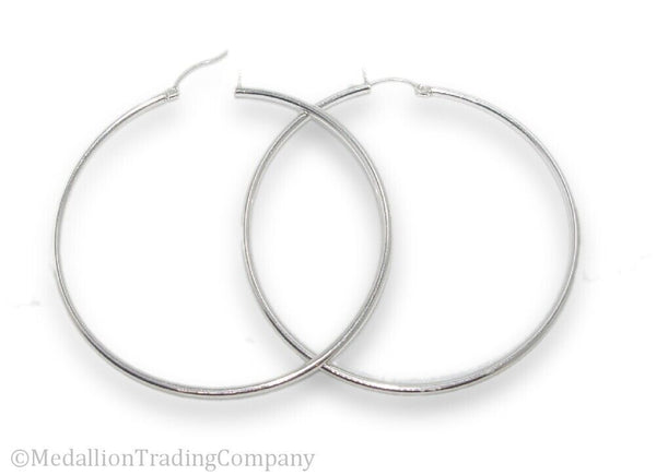14k White Gold 2.4 Inch 60mm Tube Hoops 2mm Wide Wire 3.9 Grams