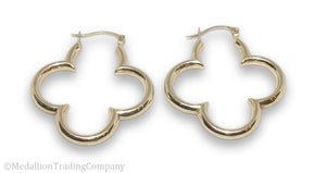 14k Yellow Gold 1.45 inch LV Style Alhambra Flower Hoop Earrings