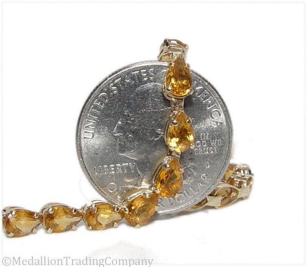 14k Yellow Gold 4.8 Carat Orange Golden Pear Citrine Tennis Bracelet 7.5 Inches