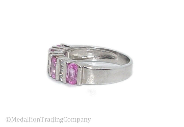 14k White Gold Pink Sapphire Diamond Channel Set Half Eternity Ring Size 5.5