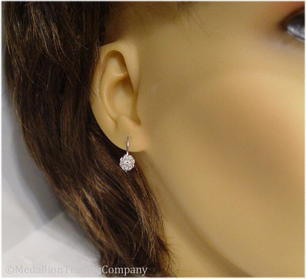 10k White Gold .48 Carat Diamond Halo Cluster Hook Wire Earrings