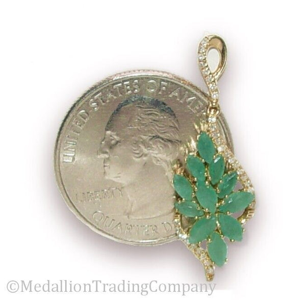 14k Yellow Gold 1.5 Carat Micro Pave Diamond Emerald Cluster Drop Earrings