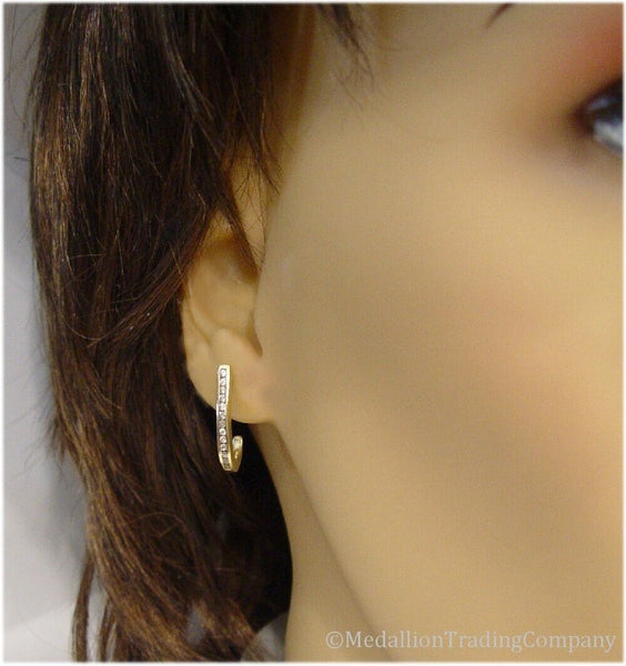 14k Yellow Gold .26 Carat Diamond J Hoop Earrings