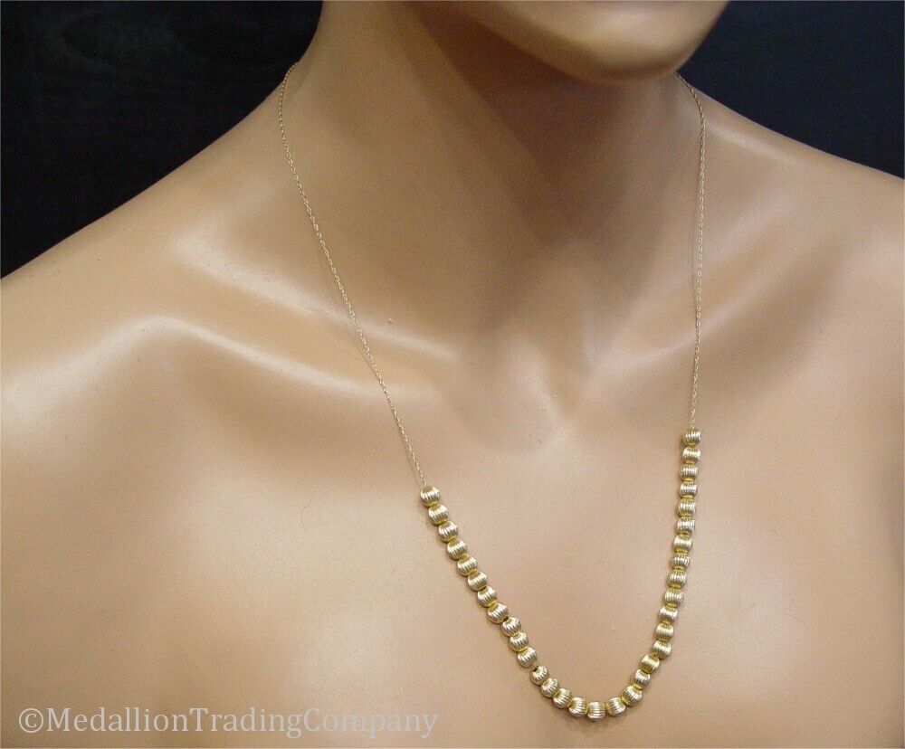14k Yellow Gold Fluted Ribbed 6mm Add a Bead Ball Extra Long 25" Chain Necklace