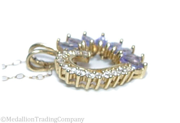 14k  Yellow Gold .54 Carat Tanzanite Diamond Heart Pendant Cable Chain Necklace