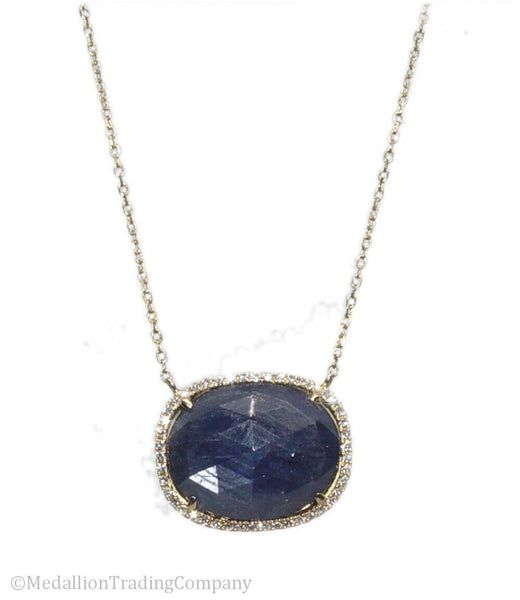 18k Yellow Gold Oval Sapphire Diamond Halo Pendant Cable Chain Necklace 16" 18"