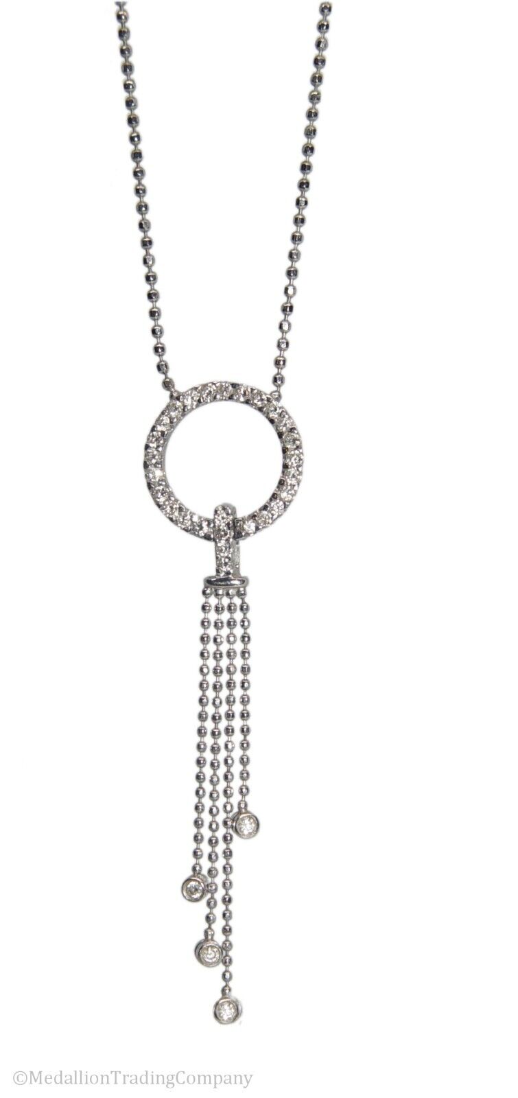 14k White Gold .31 Carat Diamond Circle of Life Pendant Lariat Dangle Necklace