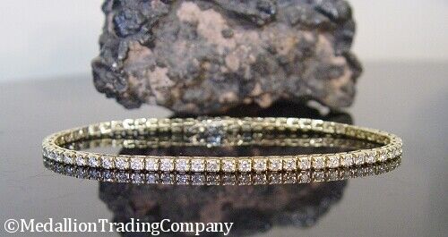 14k Yellow Gold 1.83 Carat Natural Diamond Line Tennis Bracelet 7.2 Inch