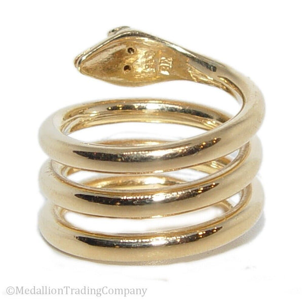 18k Yellow Gold Coil Coiled Serpent Snake Diamond Eyes Bypass Wrap Ring Size 6