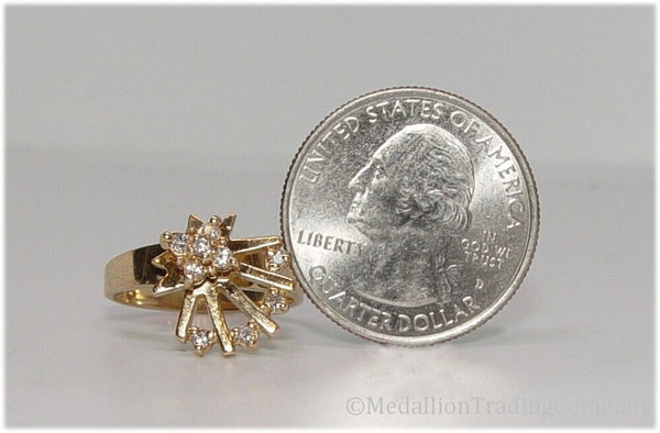 14k Yellow Gold Diamond Celestial Orbit Star Spinner Fidget Ring Size 7.25