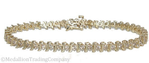 14k Yellow Gold 2+ Carat Natural Diamond S Link Tennis Bracelet 7.2 Inch