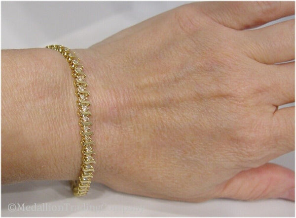 14k Yellow Gold 2+ Carat Natural Diamond S Link Tennis Bracelet 7.2 Inch