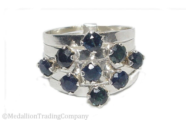 Antique 14k White Gold 5 Bands Wide Stacking Harem Ring Blue Sapphire SZ 6