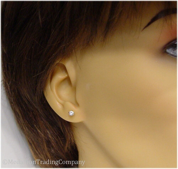 14k Yellow Gold .40 Carat Round FIERY Diamond Solitaire Studs Earrings VS2 G