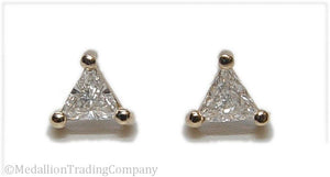 14k Yellow Gold .30 Carat Triangle Trilliant Trillion Diamond Solitaire Earrings