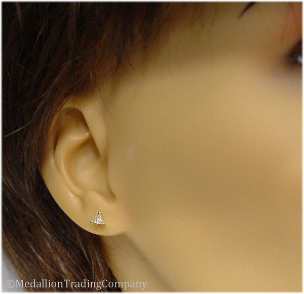 14k Yellow Gold .30 Carat Triangle Trilliant Trillion Diamond Solitaire Earrings
