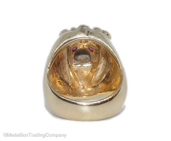 14k Yellow Gold .20 Carat Diamond & Ruby Lion Head Figural Men's Ring 18.9 grams