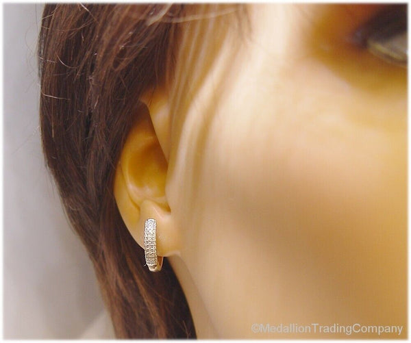 14k Yellow Gold .36 Carat Pave Diamond 3mm Wide .52" Huggie Mini Hoop Earrings