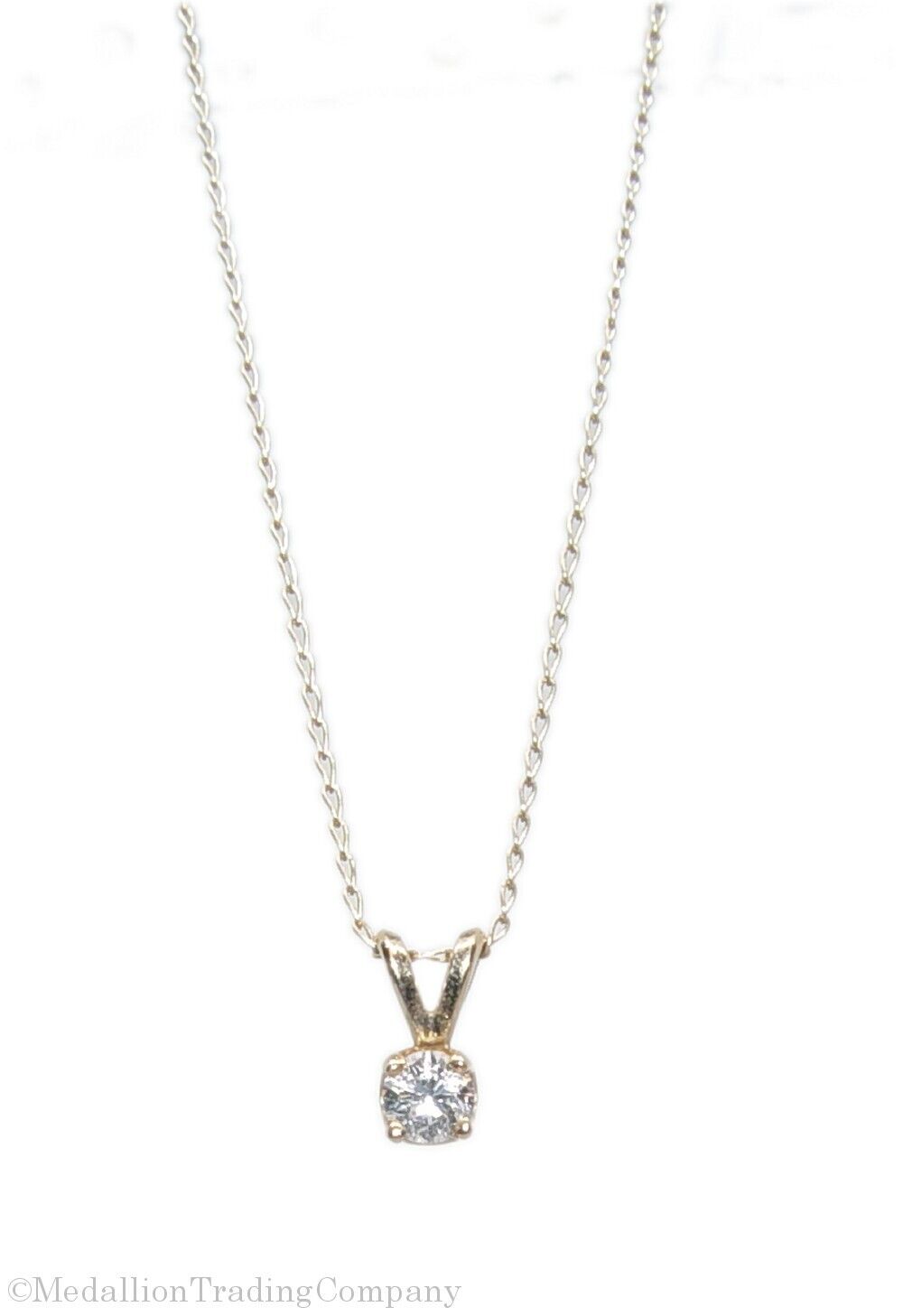 14k Yellow Gold Natural Diamond Solitaire Pendant Necklace Layer Chain 15 Inch