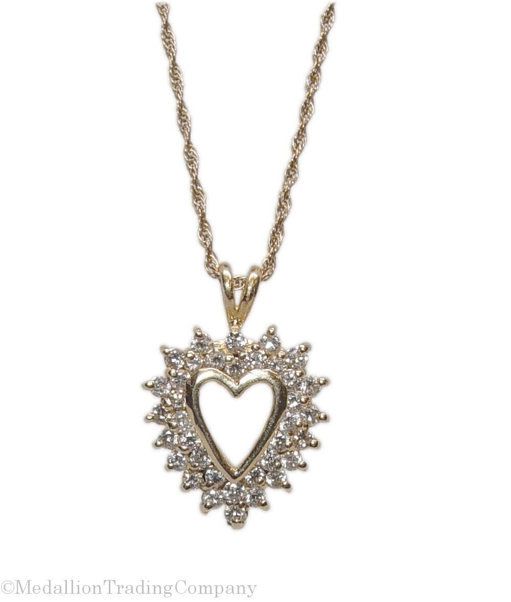 14k Yellow Gold .75 Carat Natural Diamond Cluster Heart Pendant w/ Rope Necklace